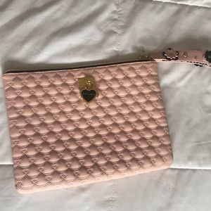 Betty Johnson pink floral large wrist wallet